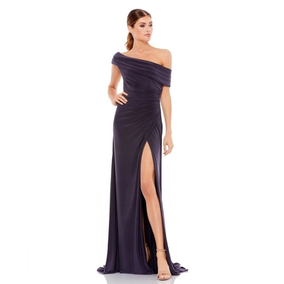 Mac Duggal 26517 NWT FOLDOVER OFF-THE-SHOULDER SLIT GOWN - Picture 1 of 6